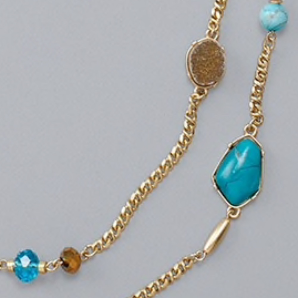NWT- TURQUOISE AND GOLD LONG NECKLACE